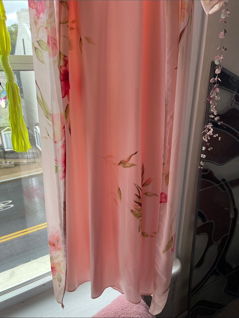 Valerie Stevens Pink Floral Satin Chemise with Sheer Floral Robe Vintage Medium - Picture 3 of 16